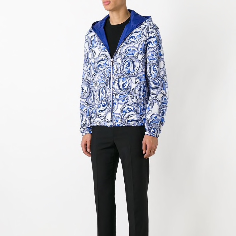 SOLD!!! New Versace White Blue Baroque Reversible Jacket